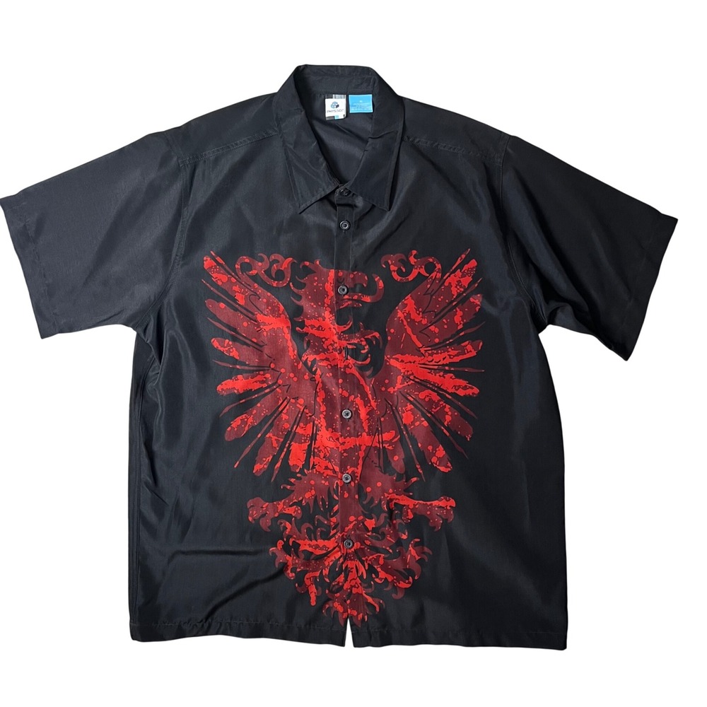 Phys.Sci Button Up Shirt‎ Mens XL Black Red Eagle Graphic Streetwear Y2K XL